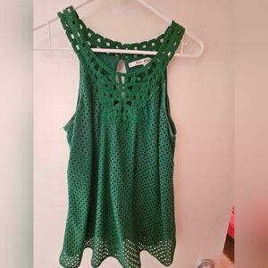 Max Studio size S Crocheted Lace Sleeveless Top Cotton Blend Forest Green
